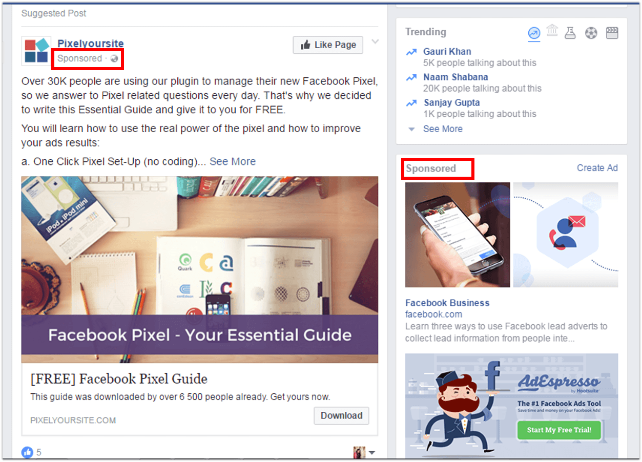 Facebook ads placement types