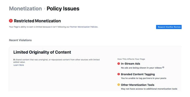 How to remove restricted monetization on facebook