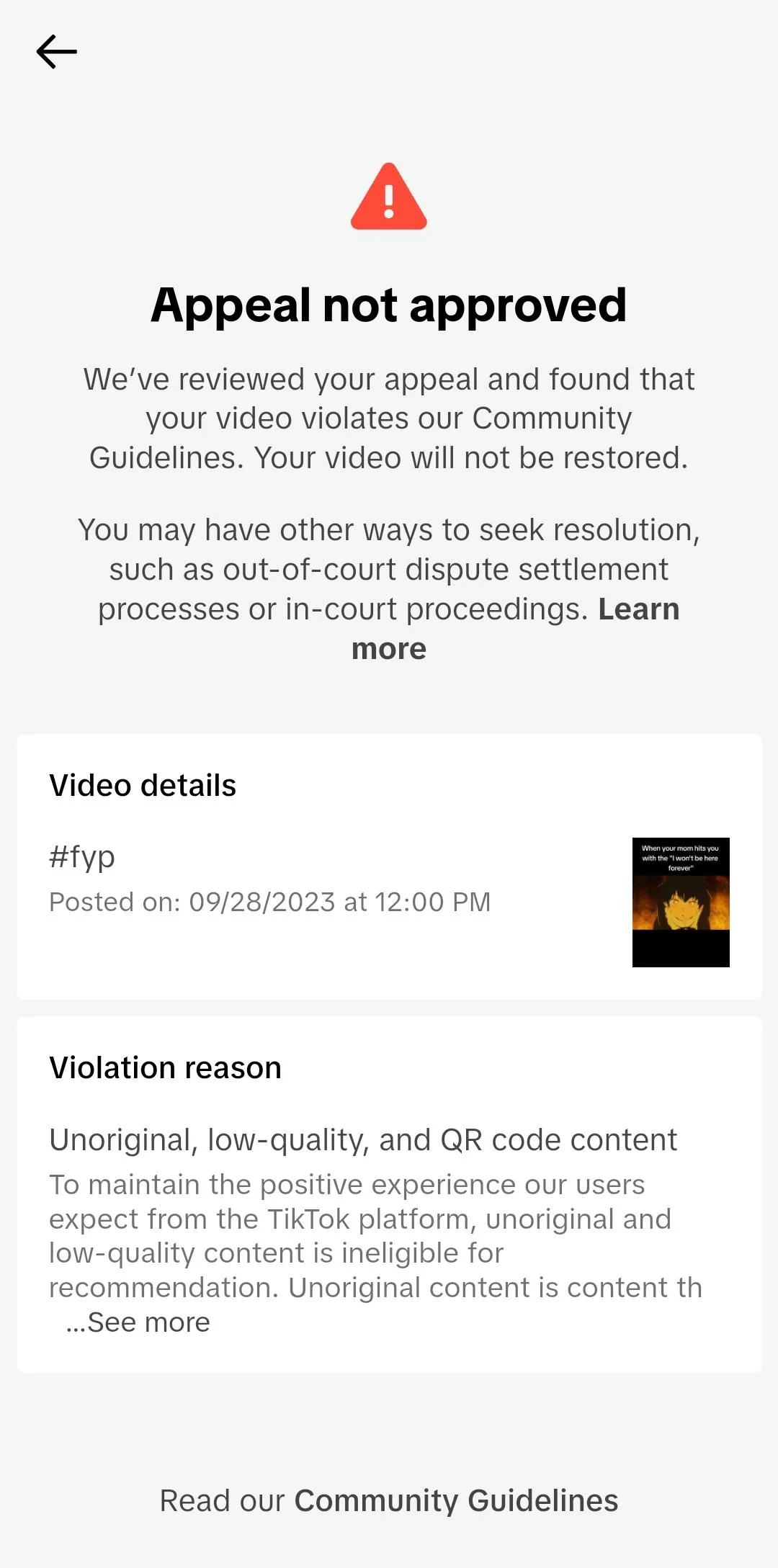 What is a violation of Tiktok community standards?