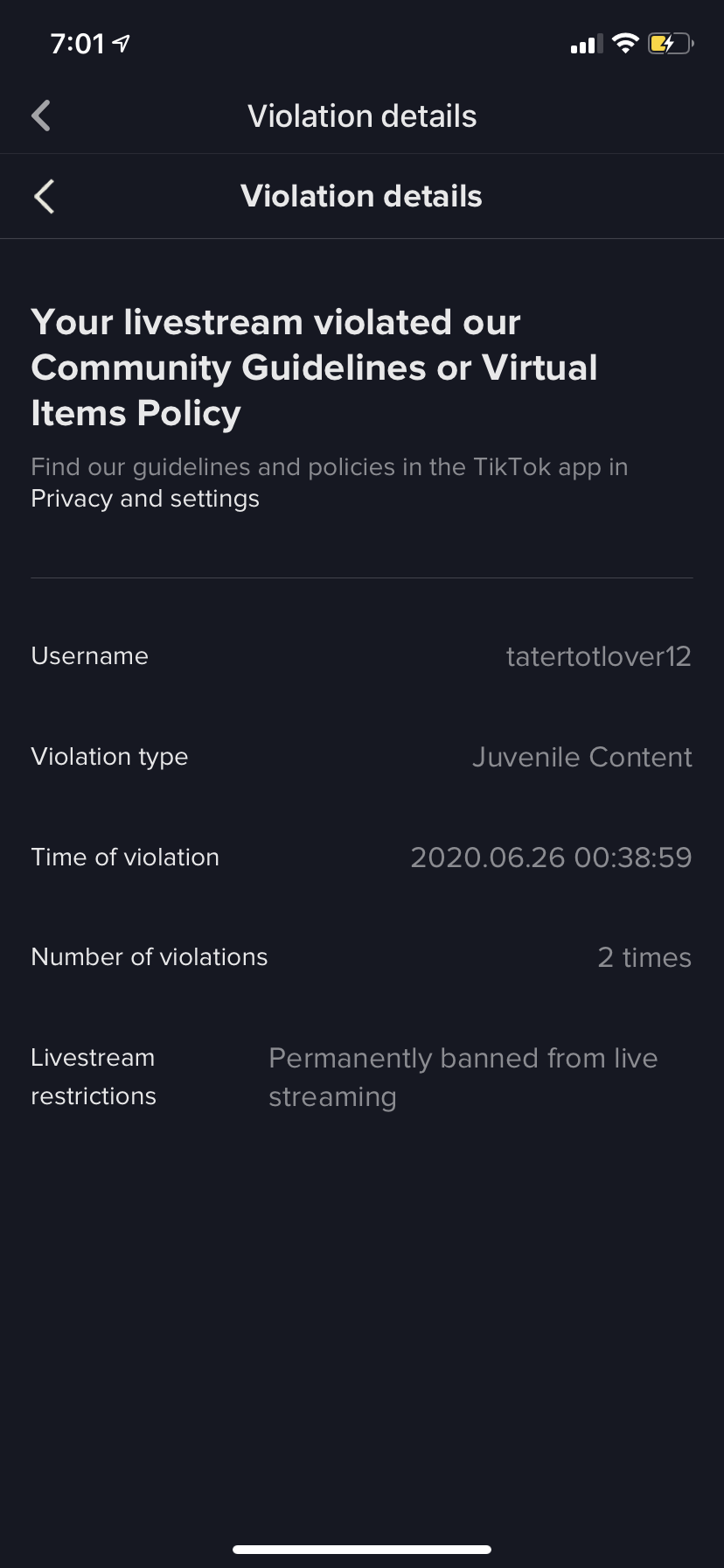 How long is a permanent ban on TikTok live?