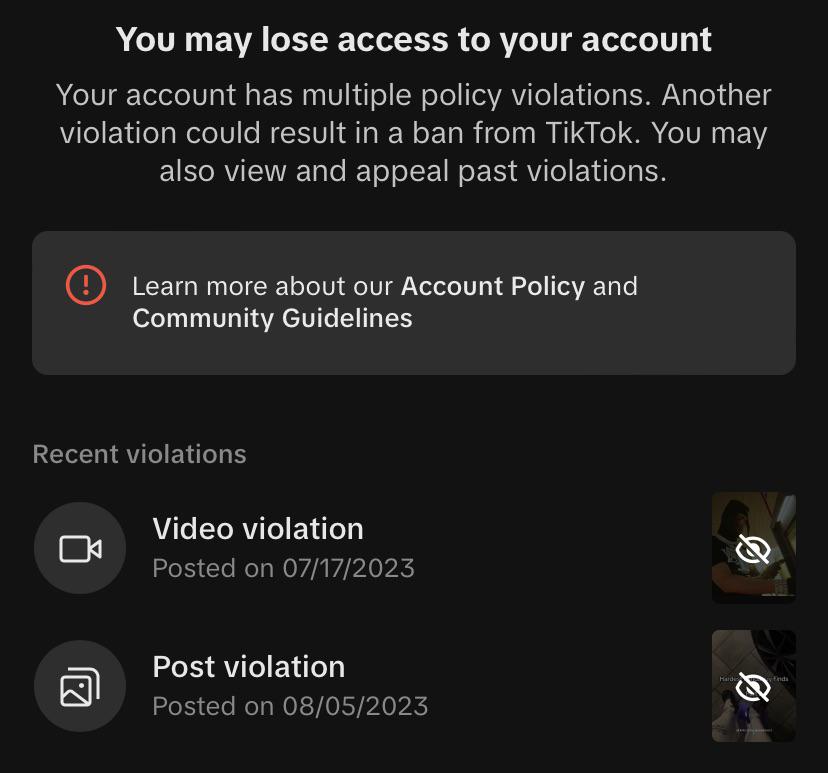 How many violations to get banned on TikTok?