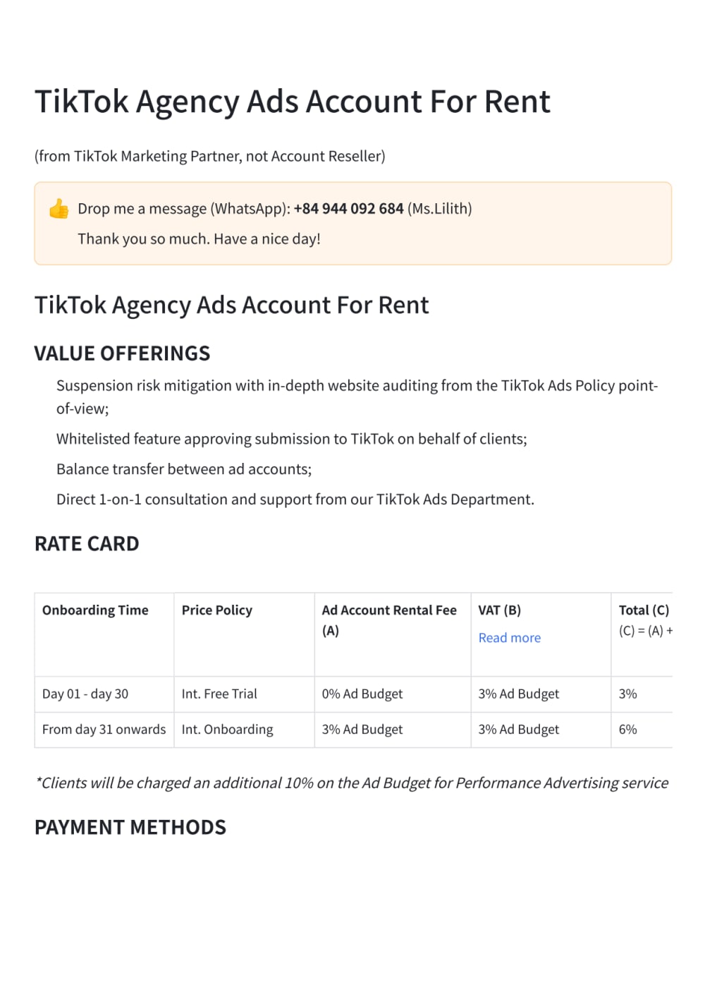 rent a TikTok ads account