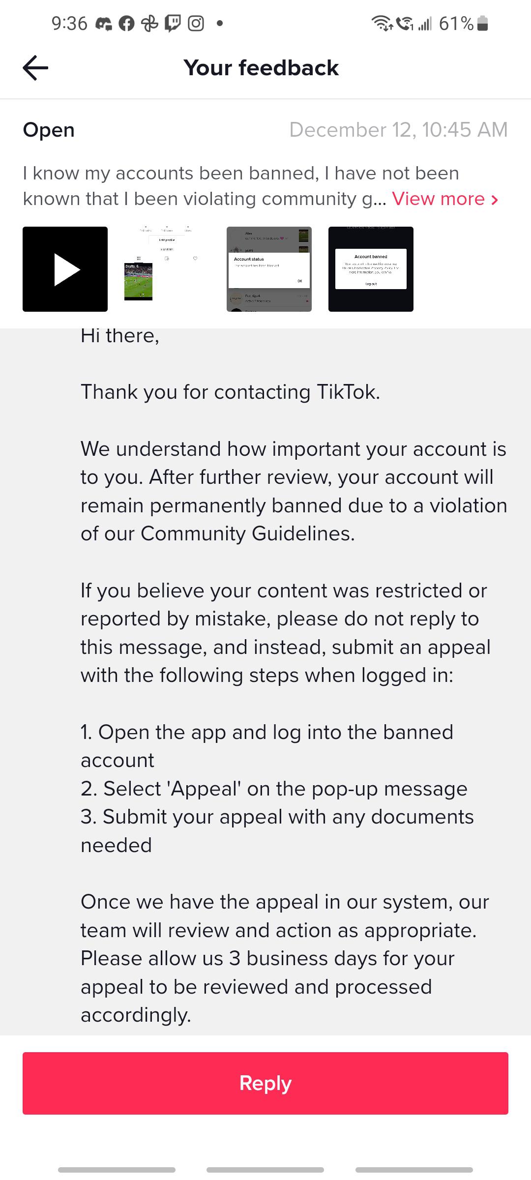 TikTok community guidelines appeal how long?