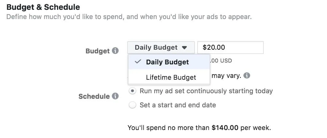 Minimum budget for facebook ads