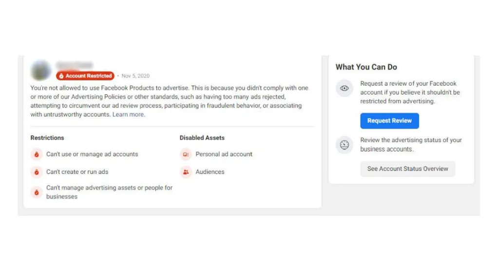 Why is my Facebook account restricted from advertising?